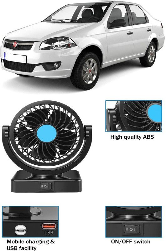 Amulite Car Fan With USB Charging 360 Degree Rotatable Fan-G-117 Car Interior Fan  (12 V)