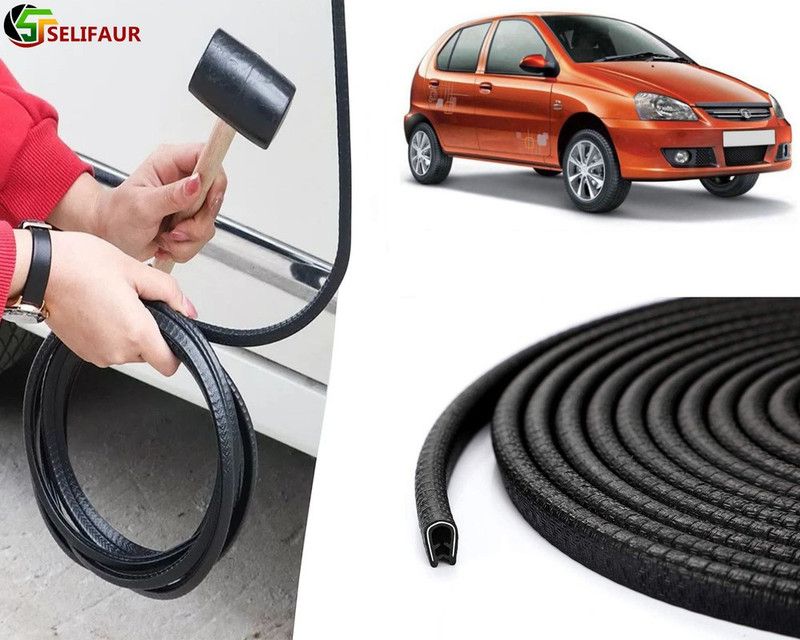 Selifaur Plastic, Carbon Steel Car Door Guard  (Black, Pack of 1 U Shape Edge Trim Rubber Seal Built in Shaped Stell Sheet, Tata, Indica)