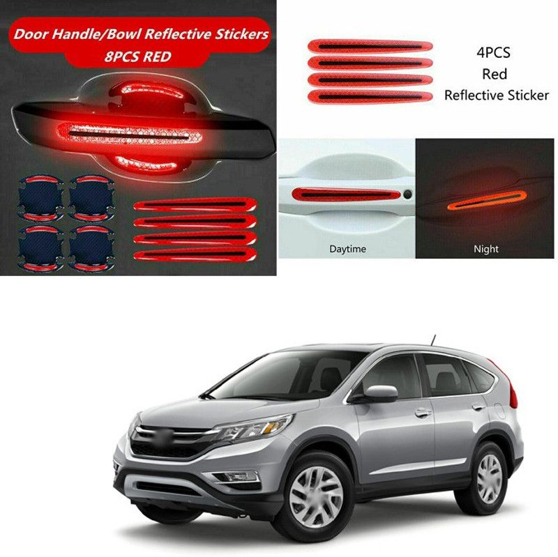XZRTZ 8pcs Universal 3D Carbon Fiber Texture car Door Handle Door Bowl Paint Scratch Protector Protective Cover Protective Film car Outdoor Safety Decoration Reflective Strip（Red V69 20 mm x 7 m RED Reflective Tape  (Pack of 8)