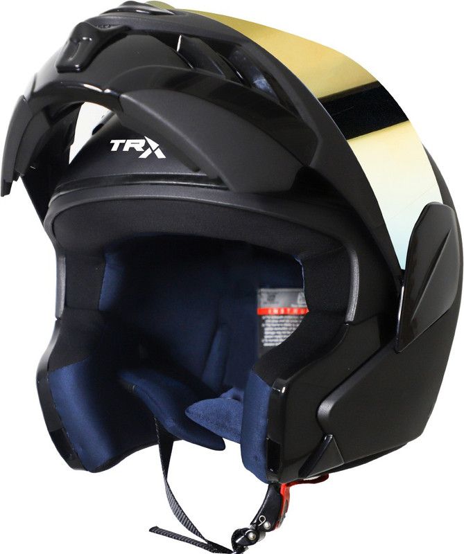 Steelbird TRX Flip Up Helmet, ISI Certified Helmet in Matt Midnight Black Motorbike Helmet  (Matt Midnight Black with Gold Visor)