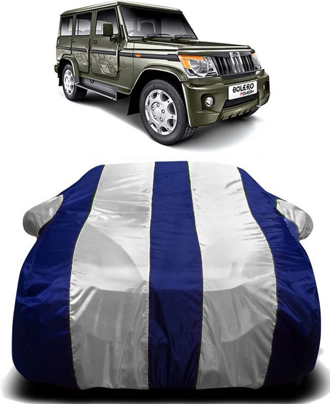 AUTOGARH Car Cover For Mahindra Bolero (With Mirror Pockets)  (White, Blue)