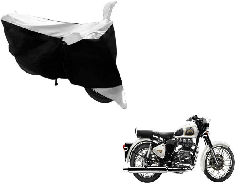 MOCKHE Two Wheeler Cover for Royal Enfield  (Classic 350, Black, Silver)