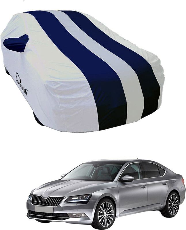 AutoFurnish Car Cover For Skoda Superb (With Mirror Pockets)  (White, Blue)