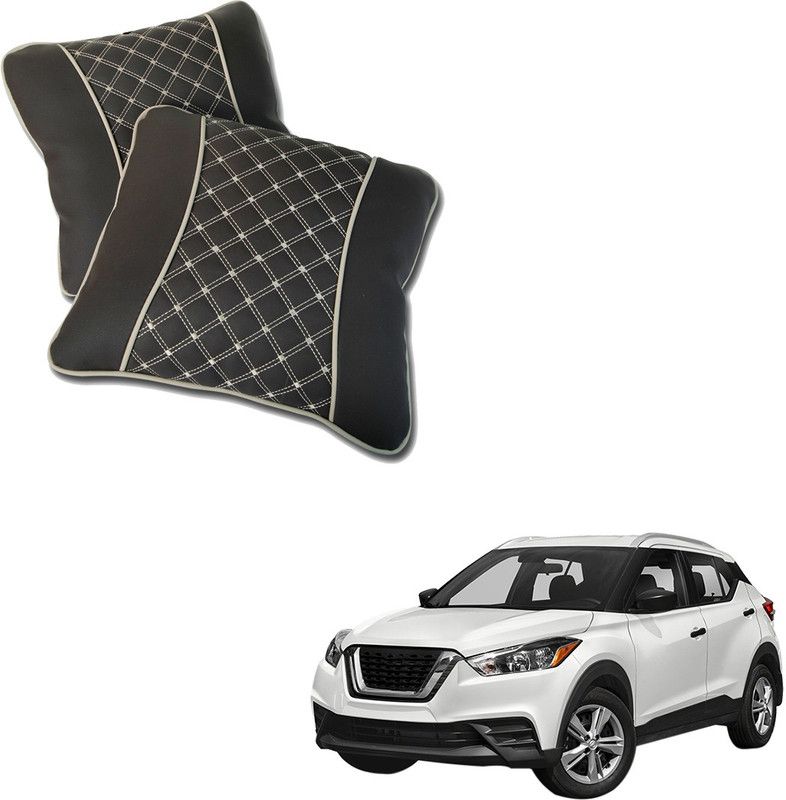 AutoFurnish Black Leatherite Car Pillow Cushion for Nissan  (Square, Pack of 2)