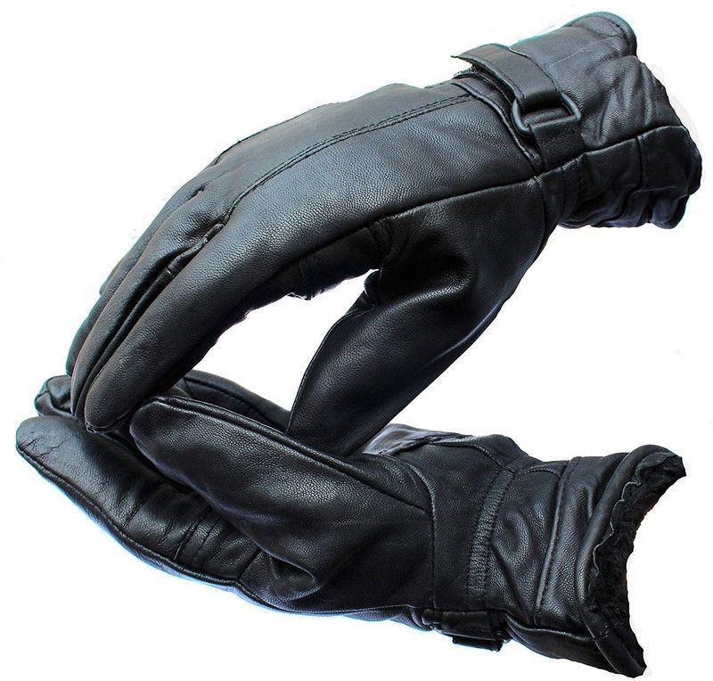 Buyra Leather Gloves for Men & Women Winter Bike Riding Warm Anti Slip Snow Protective Driving Gloves  (Black)