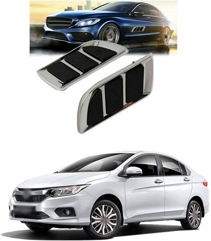 PRTEK Car Fender Side Vents ABS Fender Stickers Decorative Air Flow Intake Hole Grille Spoiler Auto Exterior A10 Matte, Glossy, Chrome Honda City Side Garnish