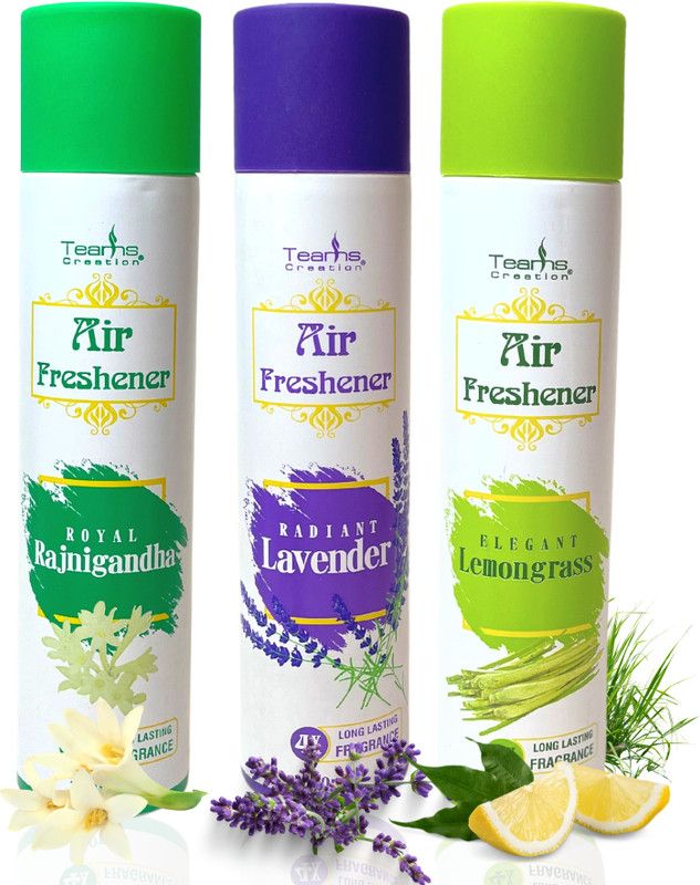 Teams Creation Air Freshener Combo Pack of 3, Rajnigandha, Lavender, Lemon, Room Freshener Spray  (3 x 300 ml)