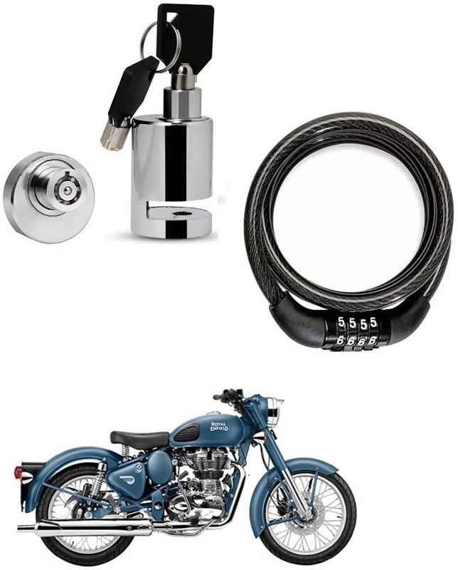 AS TRADERS Heavy Duty Disc Brake Lock with Heavy Number Lock for Royal Enfield Classic 500 Disc Lock, Cable Lock  (Black, Silver)