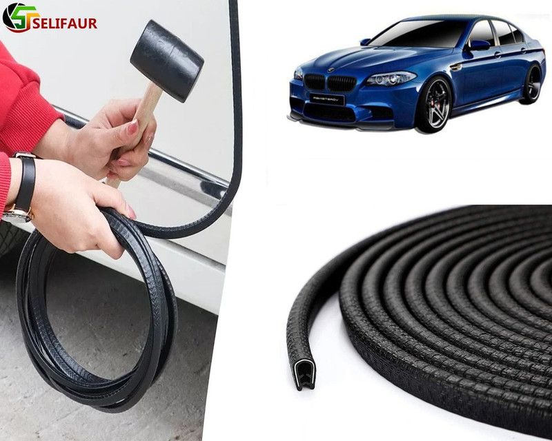 Selifaur Plastic, Carbon Steel Car Door Guard  (Black, Pack of 1 U Shape Edge Trim Rubber Seal Built in Shaped Stell Sheet, BMW, M5)