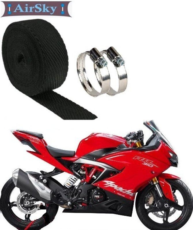 AIRSKY (3 Mtrs) Exhaust Heat Shield For Bike (Black) 1 Pcs Silencer Wrap 2 Pcs Clamp Bike Exhaust Heat Shield