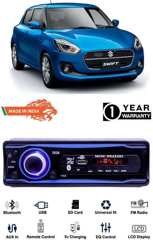 Genipap Blue 2029 USB/AUX/SD/BLUETOOTH/FM/MP3 BOOM MASTER STANDARD- GP343 Car Stereo  (Single Din)