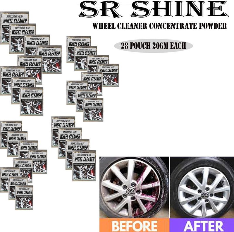 S R SHINE Alloy Wheel Cleaner renews shine and sparkle metals by removing surface rust, stains, oxidation, water spots, Car Care/Car Accessories/Automotive Product pack of 28 pouch (20gm) each 560 g Wheel Tire Cleaner  (Pack of 28)