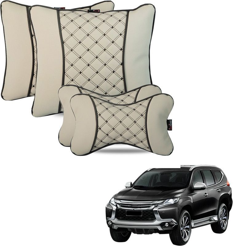 AutoFurnish Beige Leatherite Car Pillow Cushion for Mitsubishi  (Rectangular, Pack of 4)