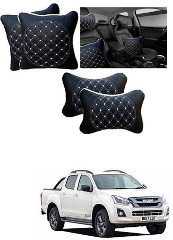 RONISH Black, White Leatherite Car Pillow Cushion for Isuzu  (Rectangular, Pack of 4)