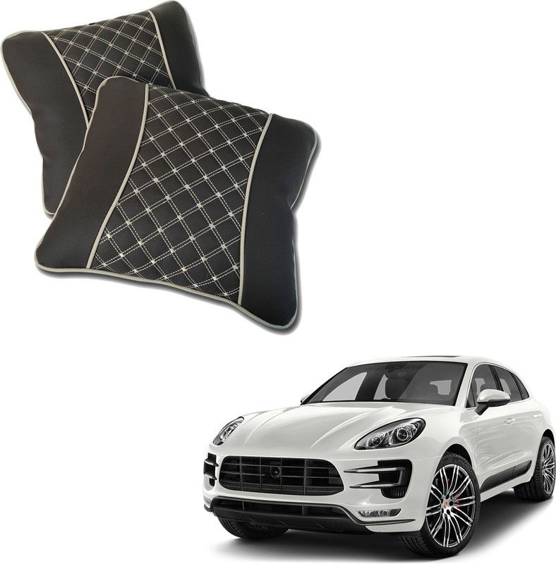 AutoFurnish Brown Leatherite Car Pillow Cushion for Porsche  (Square, Pack of 2)