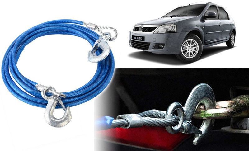 Selifaur 8H182-Heavy Duty Tow Ropes 8mm 4mtr 6Tons Wire Cable High Strength Hook Steel Wire Trailer Car Emergency Towing Rope for Verito 4 m Towing Cable  (Steel, Plastic, 6000 kg Pull Capacity)