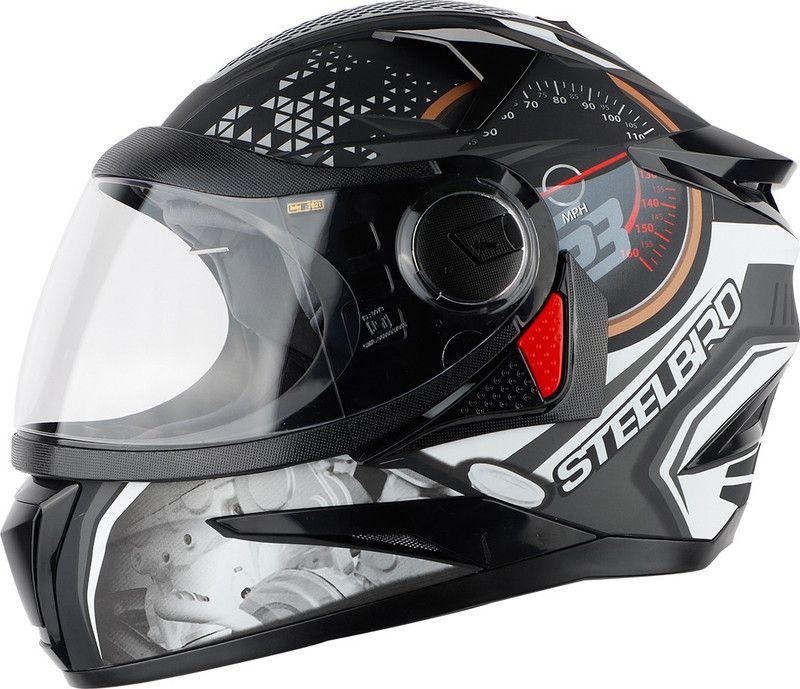 Steelbird SBH-17 Ignimeter Full Face ISI Certified Graphic Helmet Motorbike Helmet  (Glossy Black Grey with Clear Visor)