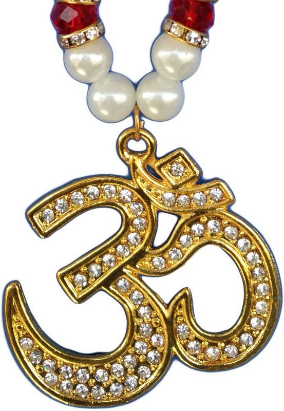 Premang Golden Studded Om in Crystal Beads Car Hanging Ornament  (Pack of 1)