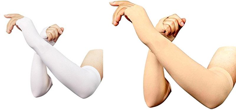 FRANKLY YOURS Nylon Arm Sleeve For Men & Women  (Free, White, Beige)