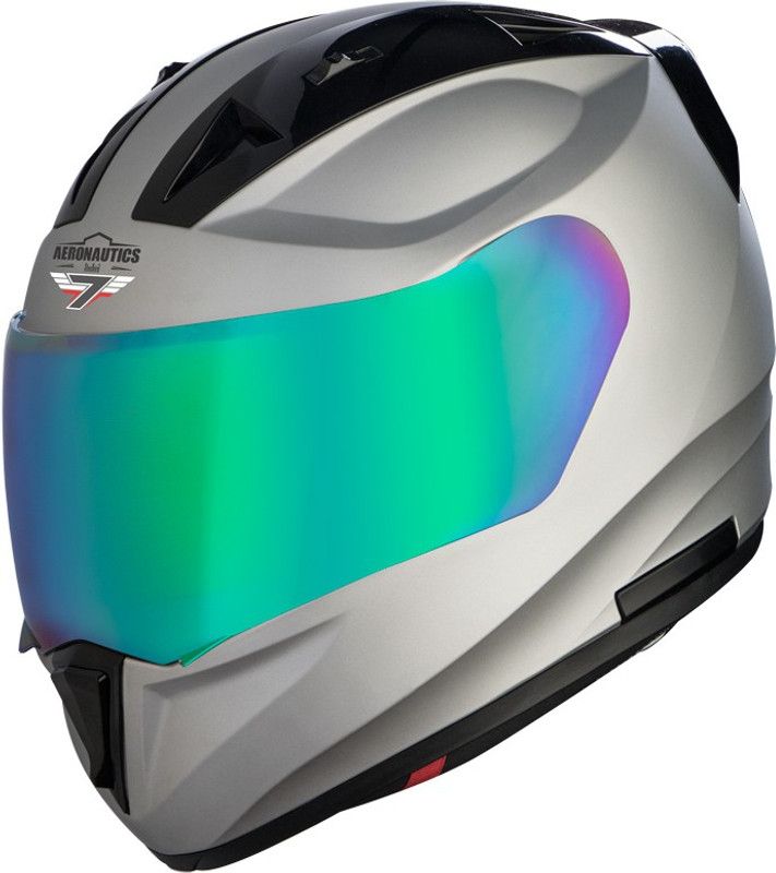 Steelbird SA-1 7Wings Aeronautics Full Face Helmet in Matt Silver Motorbike Helmet  (Matt Silver with Chrome Rainbow visor)