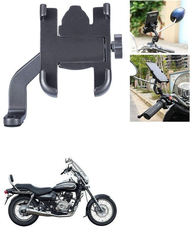 Qiisx Mirror Fitting Metal Mobile Holder For Bajaj Avenger 220 DTS-i Bike Mobile Holder  (Black)