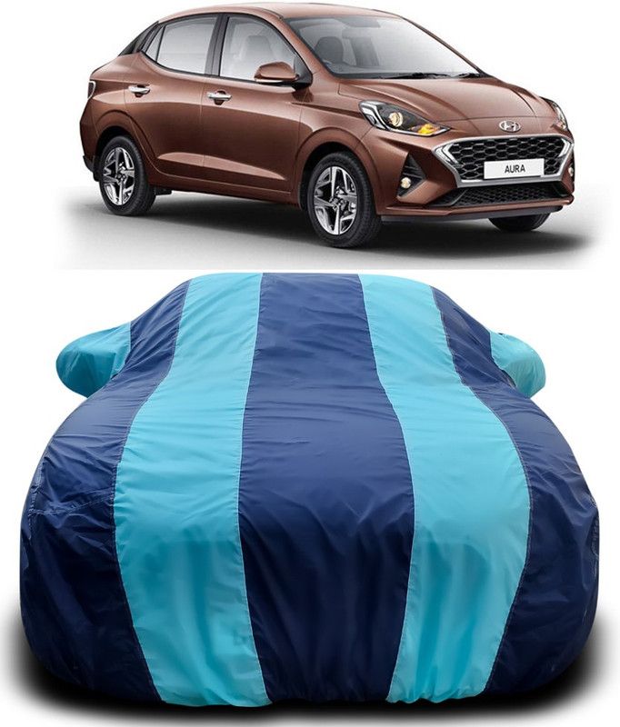 NUMBOR ONE Car Cover For Hyundai Aura (With Mirror Pockets)  (Blue, Blue)
