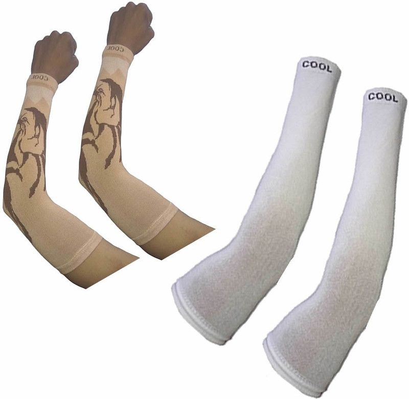 Hind Home Cotton Arm Sleeve For Men & Women With Tattoo  (Free, White, Beige)