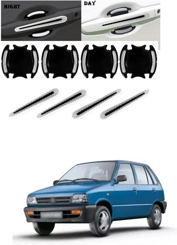 PECUNIA Car Door Handle Scratch Cover Sticker Protective Film Pad & Carbon Fiber Striation Bowl Decal Warning Sticker Reflective Strips (8PCS Silver) C128 Car Beading Roll For Bumper, Door  (5 m)