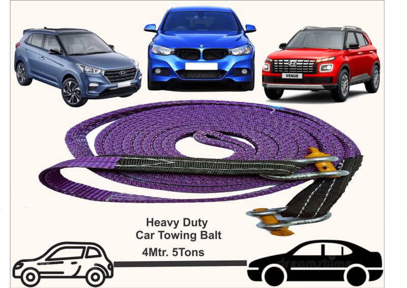 Sankalp Heavy Duty Car Towing Belt 4Mtr Long with 2pc Heavy Duty Clamps/D Shackles 4 m Towing Cable  (Polyester, 5000 kg Pull Capacity)