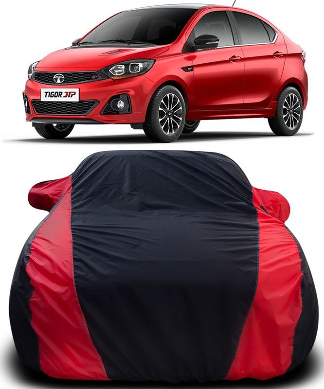 AutoBurn Car Cover For Tata Tigor JTP (With Mirror Pockets)  (Black, Red)