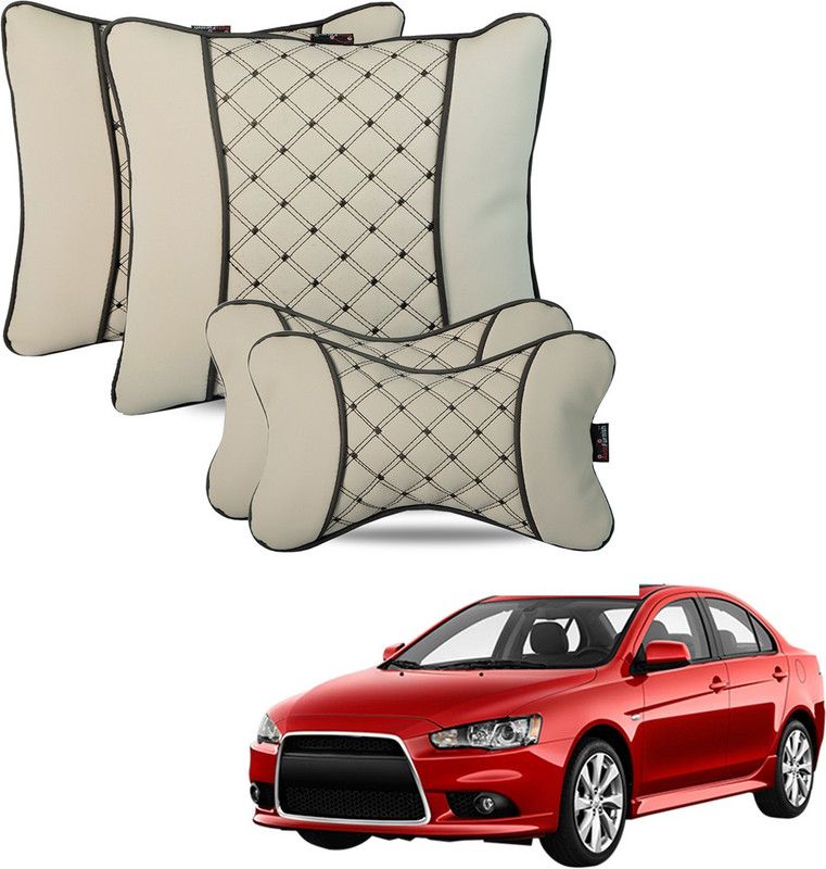 AutoFurnish Beige Leatherite Car Pillow Cushion for Mitsubishi  (Square, Pack of 4)