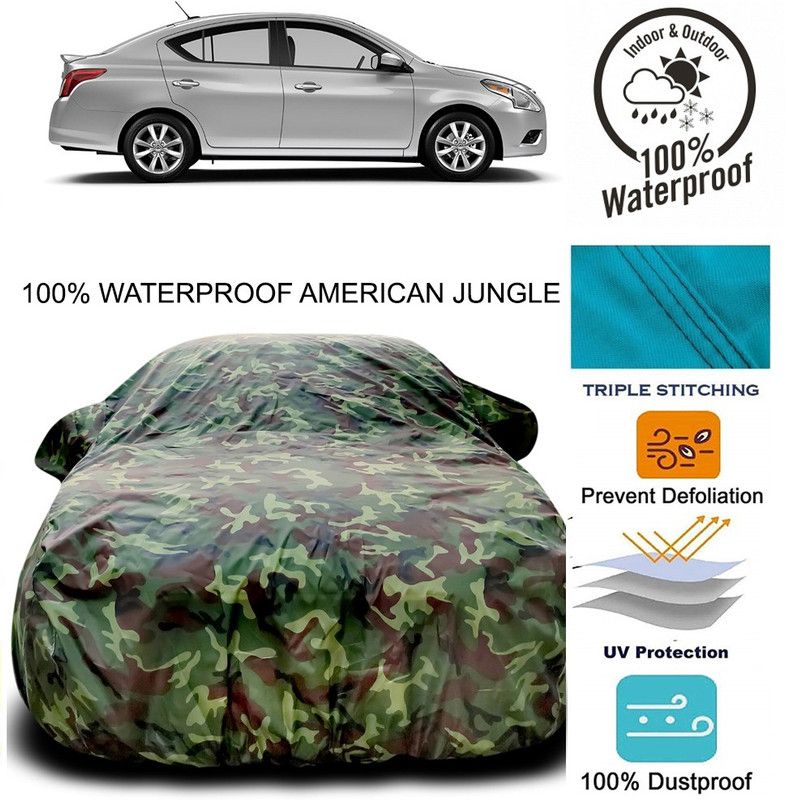 ENTIRELY ELITE Car Cover For Nissan Sunny Facelift (With Mirror Pockets)  (Brown, Green)