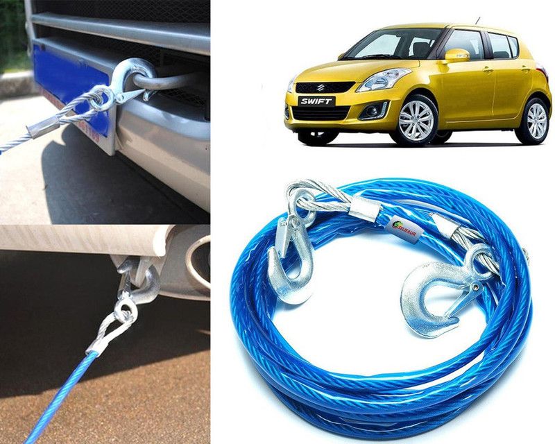Selifaur 10MT232 - 10mm Heavy Duty 4Mtr 6000kgs Car Auto Full Steel Towing Tow Cable Rope For Swift Type -4 4 m Towing Cable  (Steel, Plastic, 6000 kg Pull Capacity)