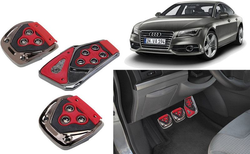 Selifaur 3 Pcs Red Non-Slip Manual Car Pedals kit Pad Covers Set for A7 Car Pedal