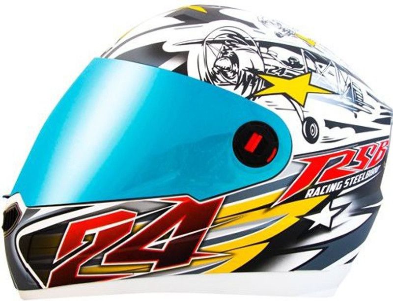 Steelbird Air Bargy Italian Design Graphics white with grey with Rainbow Visor Motorbike Helmet  (Multicolor)