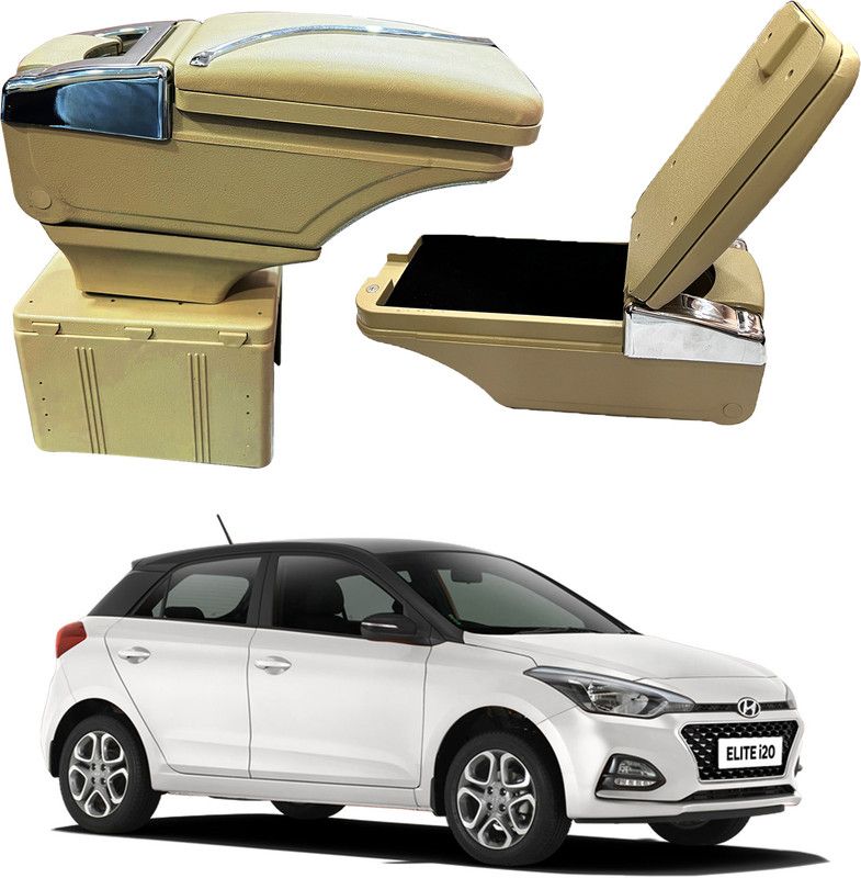 Oshotto PU Leather AR-02 Car Armrest Console Box For i20 Elite/Active Beige Car Armrest  (Hyundai, Elite i20)
