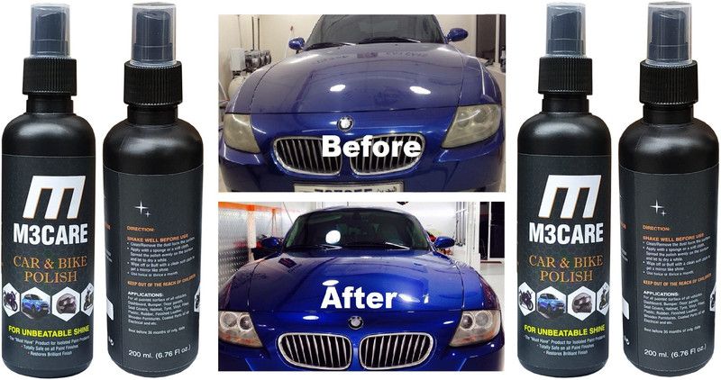 M3CARE Liquid Car Polish for Bumper, Chrome Accent, Dashboard, Exterior, Headlight, Metal Parts, Windscreen, Leather  (800 ml, Pack of 4)