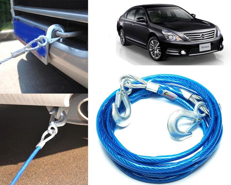 Selifaur 10MT290 - 10mm Heavy Duty 4Mtr 6000kgs Car Auto Full Steel Towing Tow Cable Rope For Teana 4 m Towing Cable  (Steel, Plastic, 6000 kg Pull Capacity)