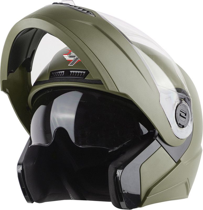 Steelbird SBA-7 7Wings ISI Certified Flip-Up Helmet for Men and Women Motorbike Helmet  (Dashing Battle Green)