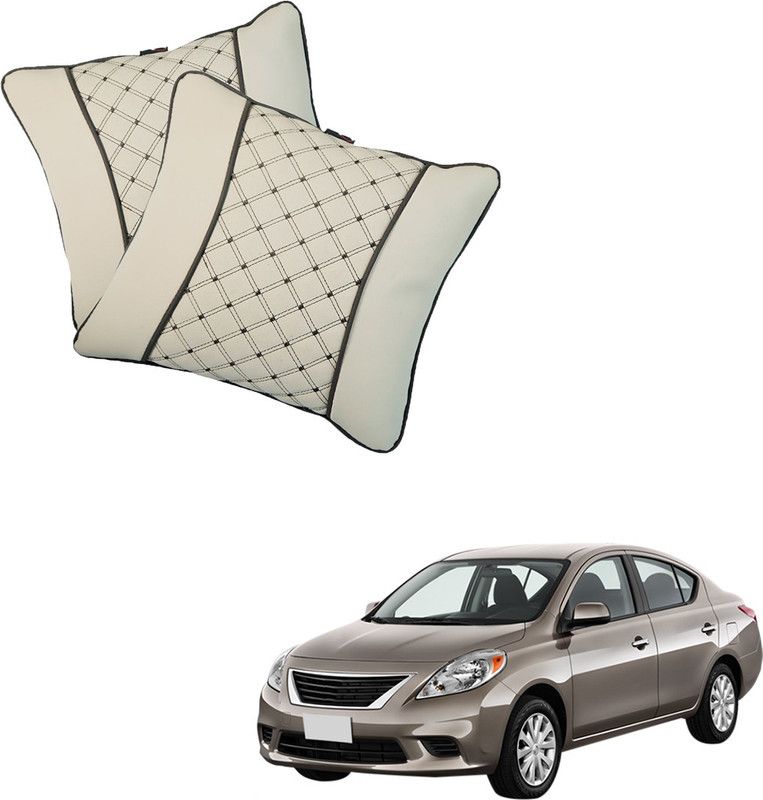 AutoFurnish Beige Leatherite Car Pillow Cushion for Nissan  (Square)