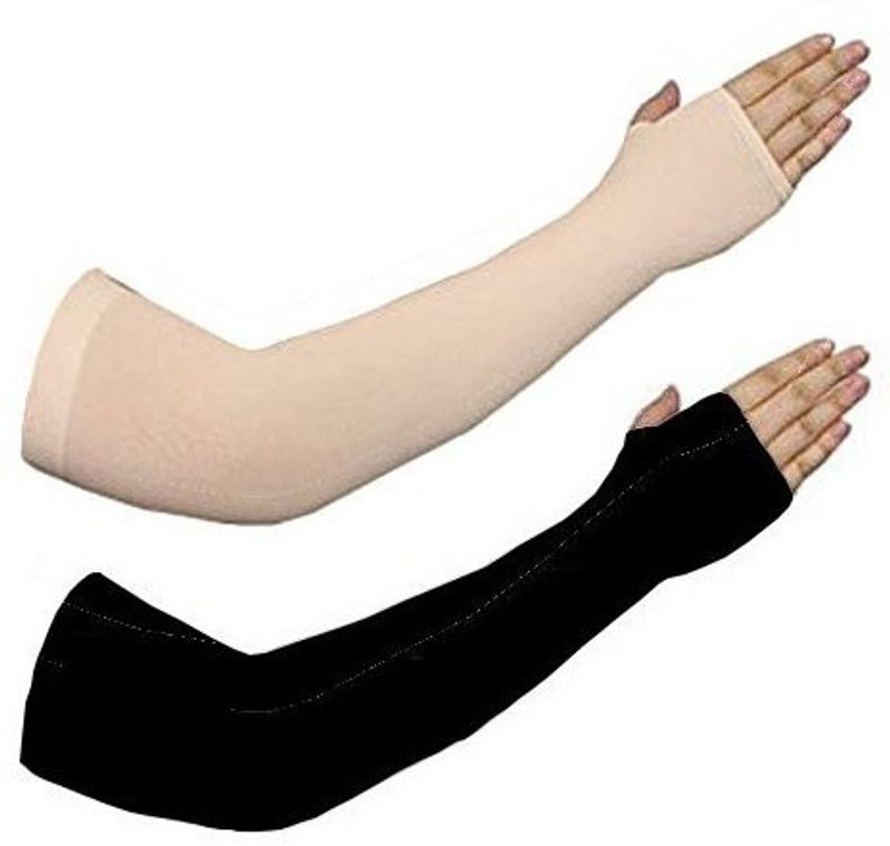 poksi Cotton Arm Sleeve For Girls  (Free, Beige, Black)