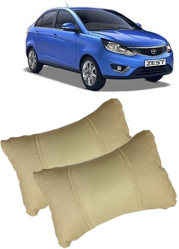 SHOOLIN Beige Leatherite Car Pillow Cushion for Tata  (Rectangular, Pack of 2)