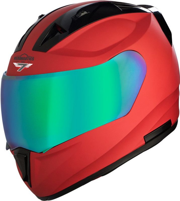 Steelbird SA-1 7Wings Aeronautics Full Face Helmet in Matt S.Red Motorbike Helmet  (Matt S.Red with Chrome Rainbow Visor)