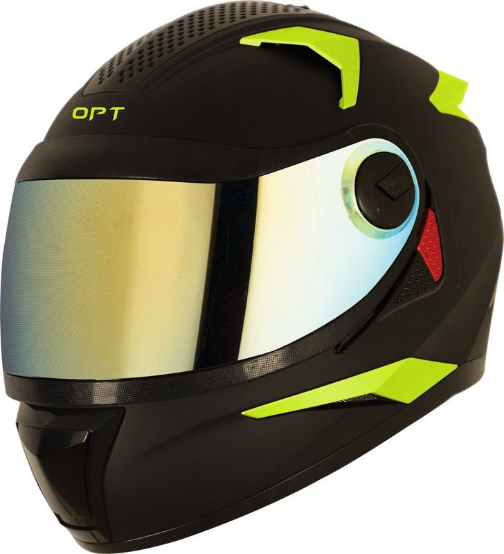 Steelbird 7Wings Robot Opt Fluo Edition ISI Certified Full Face Helmet Motorbike Helmet  (Matt Black Fluo Neon with Chrome Gold Visor)