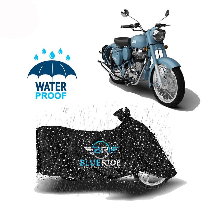 BLUERIDE Two Wheeler Cover for Royal Enfield  (Squadron Blue, Black)