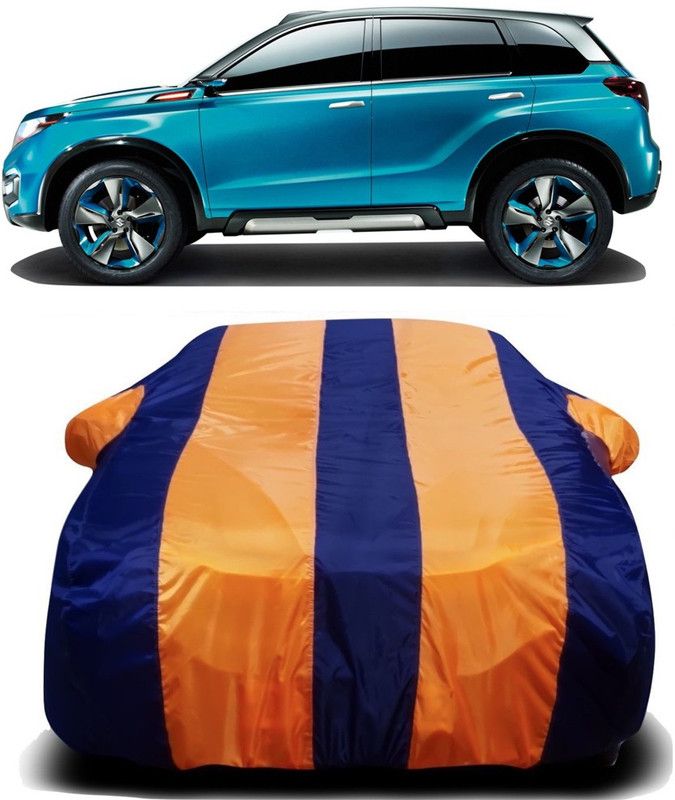 Furious3D Car Cover For Maruti Suzuki Vitara Brezza Facelift (With Mirror Pockets)  (Orange, Blue)