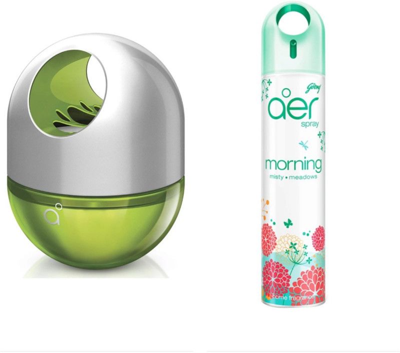 Godrej Aer Twist Fresh Lush Green & Aer Spray Morning Misty Meadows Air Freshener Diffuser, Spray  (2 x 157.5 ml)