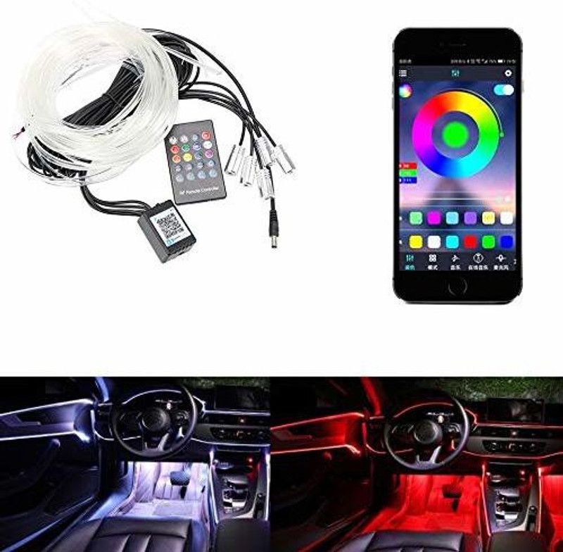 Automaze RGB App LED Car Interior Light With Optic Fibre Cable, EL Neon Strip Lamp With Bluetooth App Control Car Beading Roll For Door  (6 m)