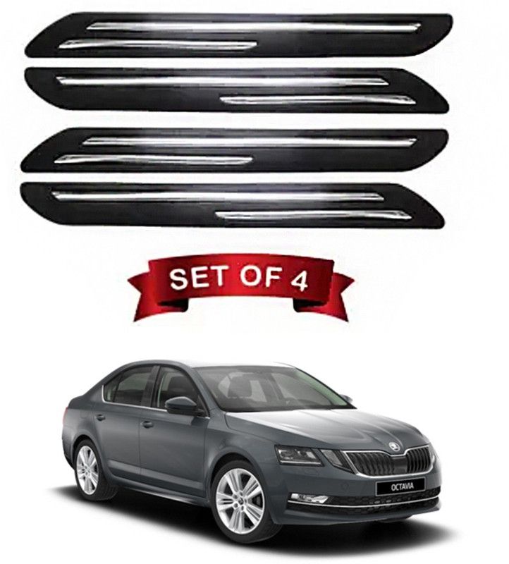 ANTHUB Rubber Car Bumper Guard  (Black, Silver, Pack of 4, Skoda, Universal For Car)
