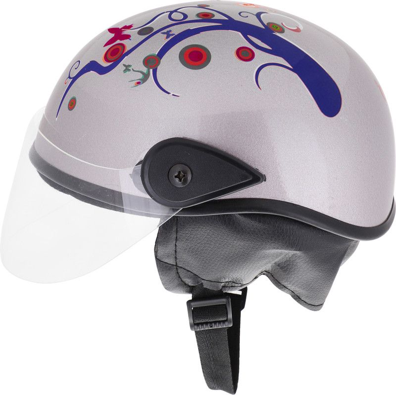 Western Era Half Helmet Clear Visor for Men & Women Safety, Comfort Stylish Enhanced Design Motorbike Helmet  (Silver Matte - Blue)